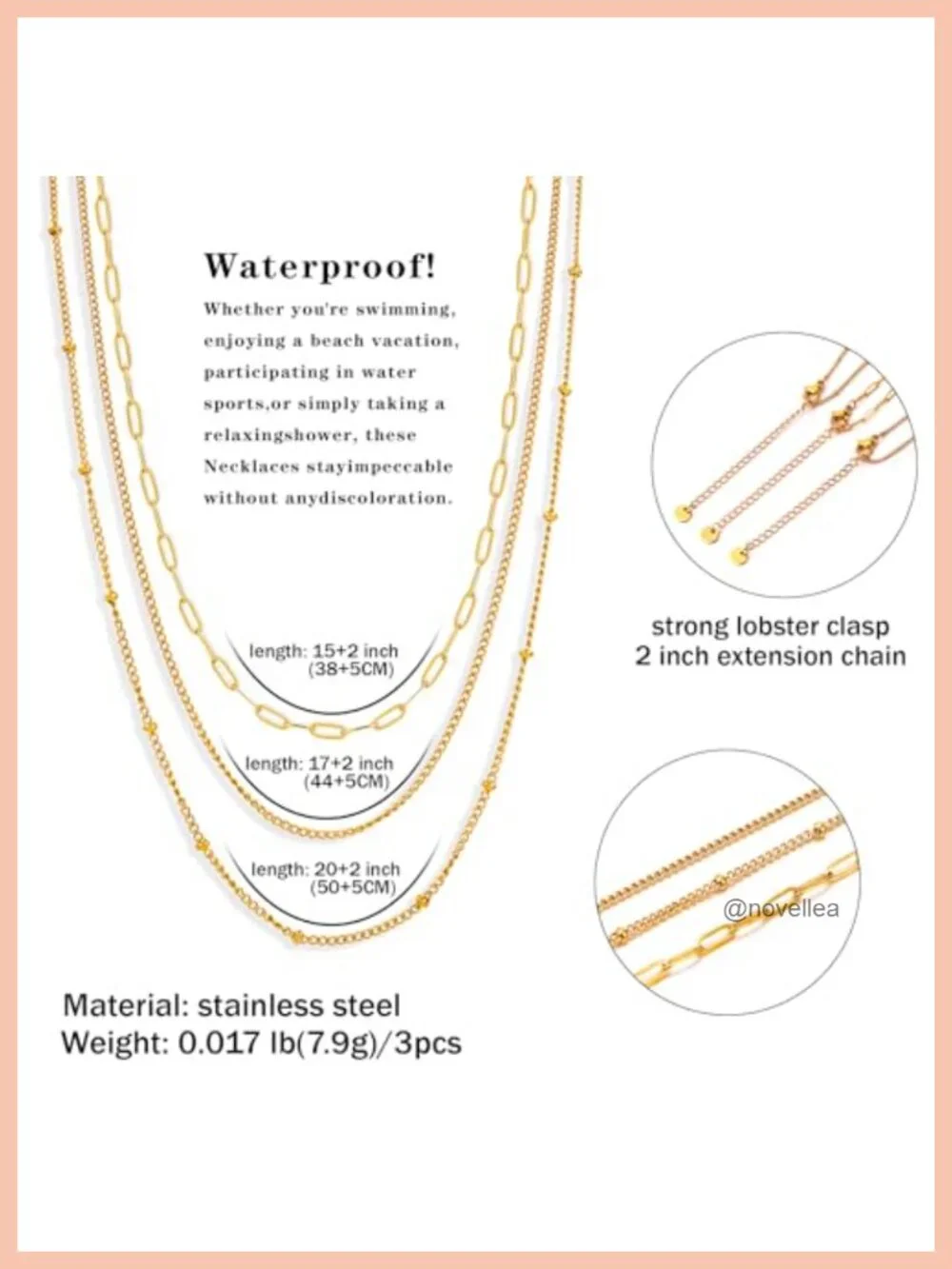 Gold Plated Stainless Steel Dainty Layered Necklace Set Waterproof Non Tarnish
